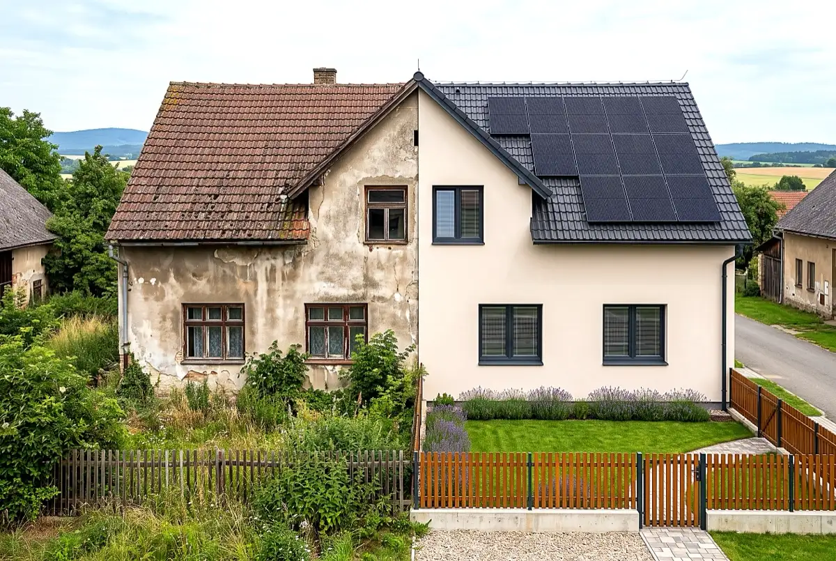 Dům před renovací a po renovaci: nová fasáda, okna i fotovoltaika